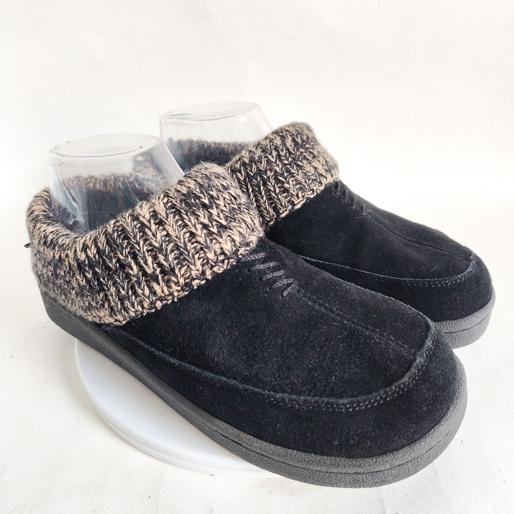 Clarks Clogs Size 7 Sweater Trim Slip On Faux Fur Lined Slip On Mules Black Tan